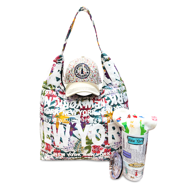 Spring Floral White Handbag, Hat, Bottle, Socks Bundle (4-Piece Set) | New York Gifts For Her