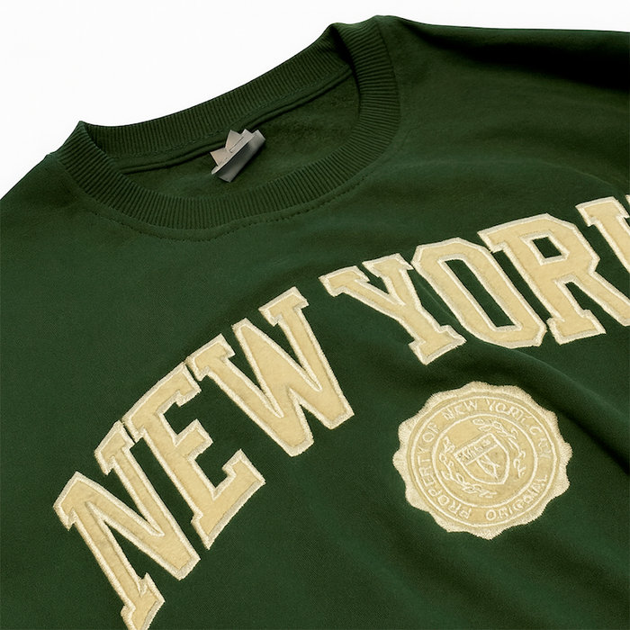 New York Originals Jersey Appliqué Crewneck – Dark Green & Off-White