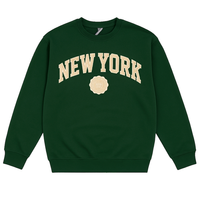 New York Originals Jersey Appliqué Crewneck – Dark Green & Off-White
