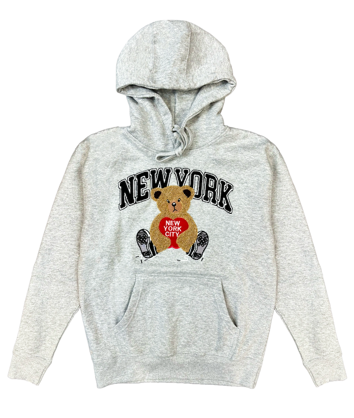 Charm of New York Hoodie Teddy Bear Apple Applique NYC Hoodie 3 C NYGiftloft