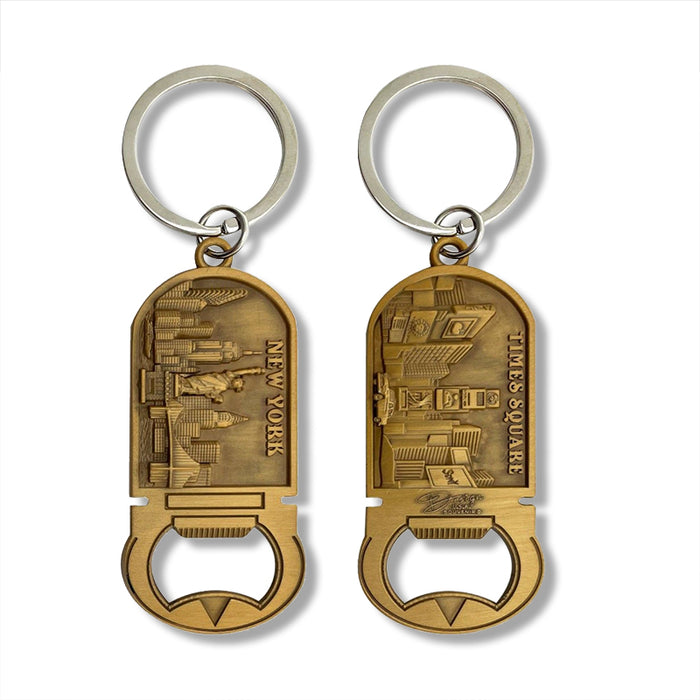 Etched Pewter NYC Skyline - Times Square Bottle Opener Keychain Set