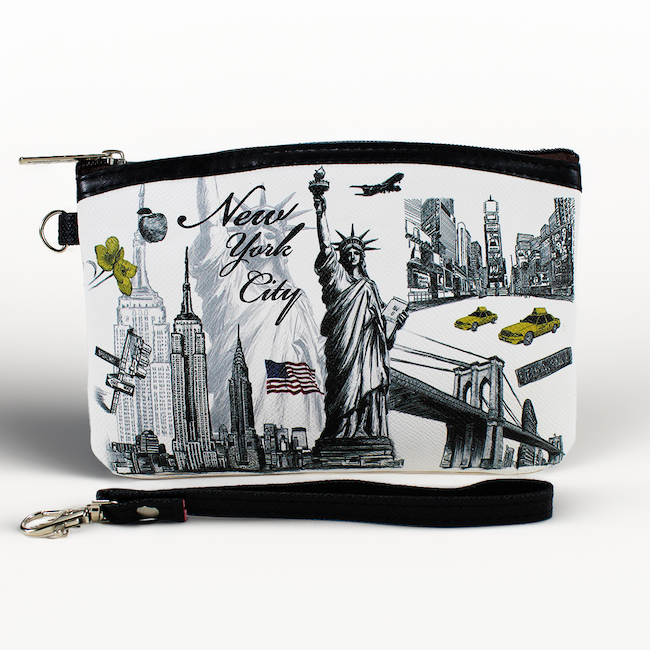 Sketch Liberty Skyline New York City Pebbled Leather Zip Wallet (7.5x5")