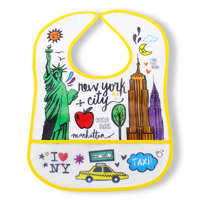 Silicone Staple Themes of New York City Bib w/ Food Pocket