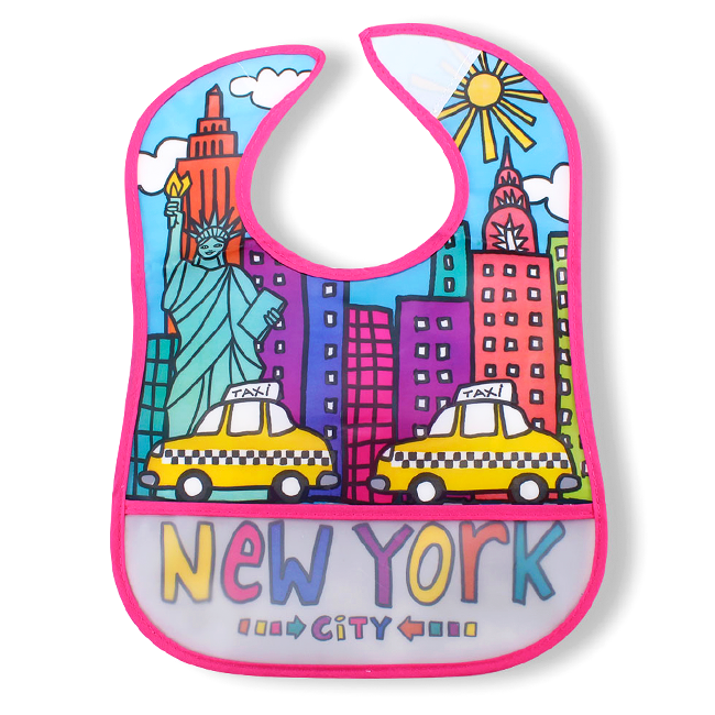 Silicone Pastel New York City Skyline Bib w/ Food Catcher