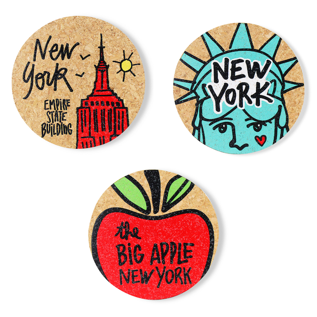 Hand Painted NEW YORK Cork Coaster Set (6 Unique Designs)