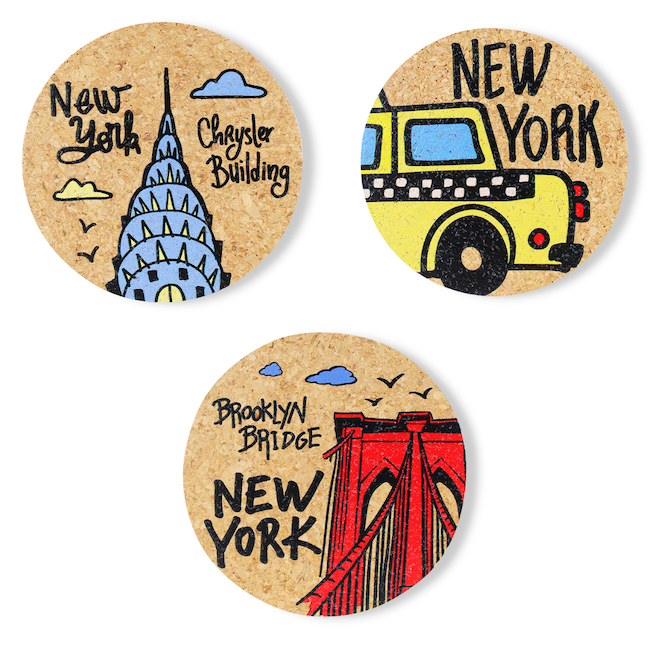 Hand Painted NEW YORK Cork Coaster Set (6 Unique Designs)