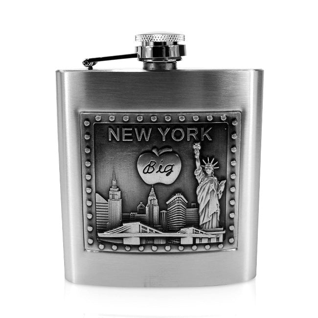 6oz Stainless Steel Big Apple Monuments of New York Plated Drinking Flask