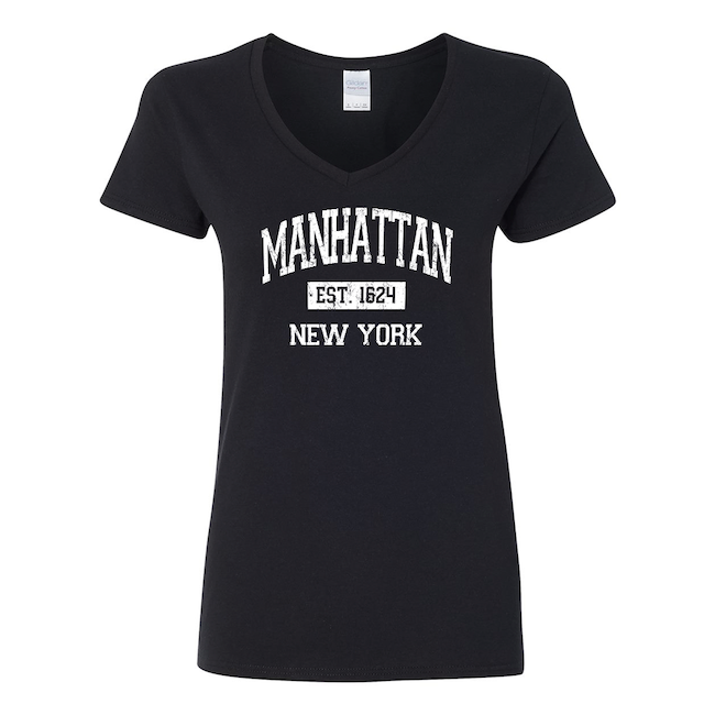 Ladies V-neck Vintage Est. 1624 MANHATTAN Shirt (3 Colors)[6 Sizes]