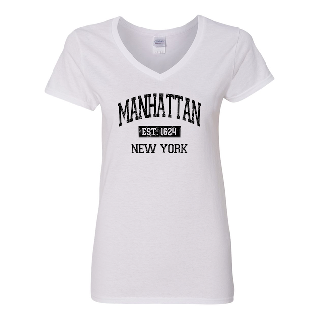 Ladies V-neck Vintage Est. 1624 MANHATTAN Shirt (3 Colors)[6 Sizes]