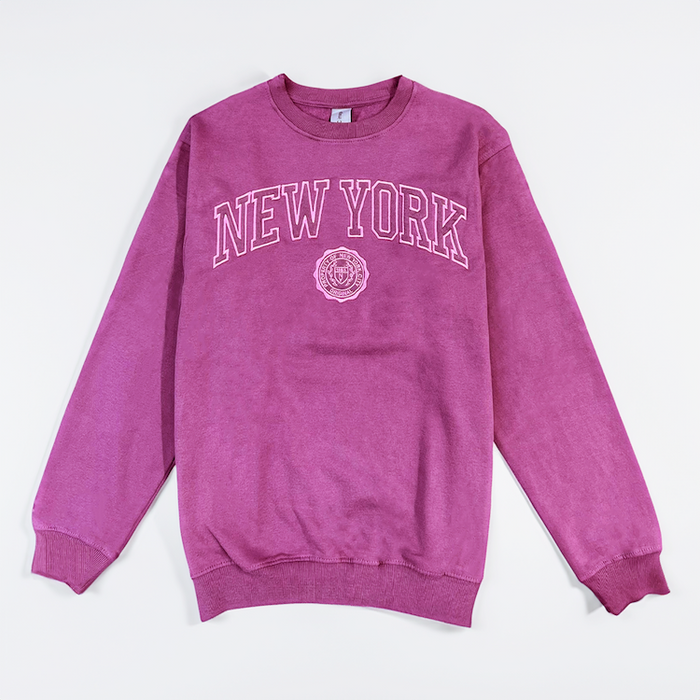 Harvard Style Embroidered Washed Plum New York Sweatshirt (5 Sizes)