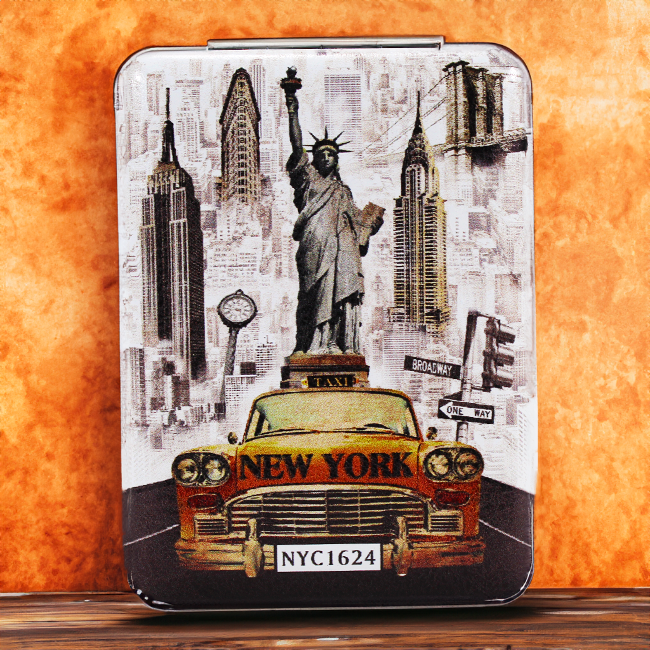 Timeless Charm: Rustic Taxi Ladies Mirror with NYC Landmarks