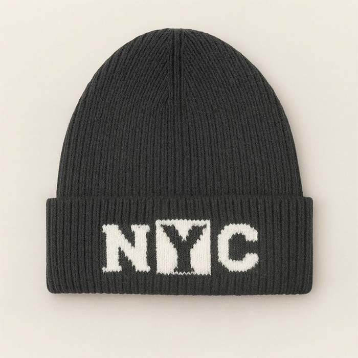 NYC Blockletter Wool Knit Beanie – Black/White