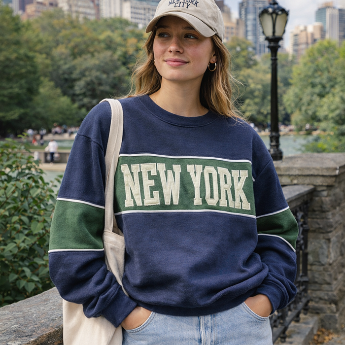 New York Varsity Panel Crewneck (Vintage Style)