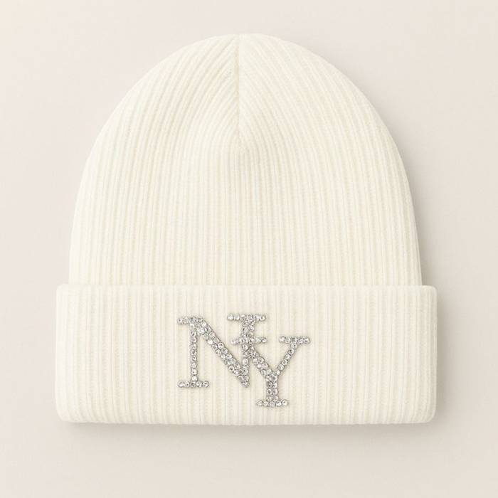 Rhinestone Embossed Wool "NY" Premium Beanie (3 Colorways)