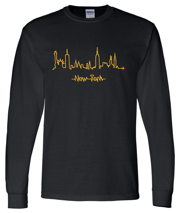 Long Sleeve Heartbeat Skyline New York T-Shirt | NYC T-Shirt (S-XL)
