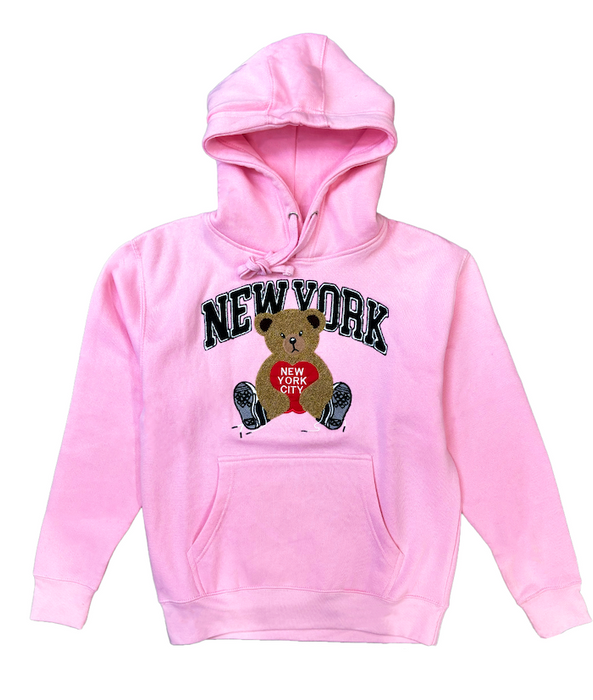 Charm of New York Hoodie - Teddy Bear & Apple Appliqué NYC Hoodie (3 Colors)
