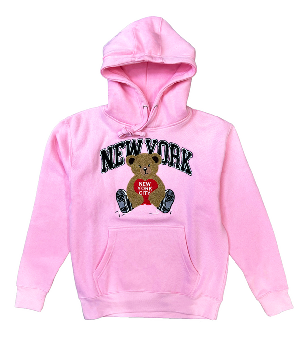 Charm of New York Hoodie Teddy Bear Apple Applique NYC Hoodie 3 Colors