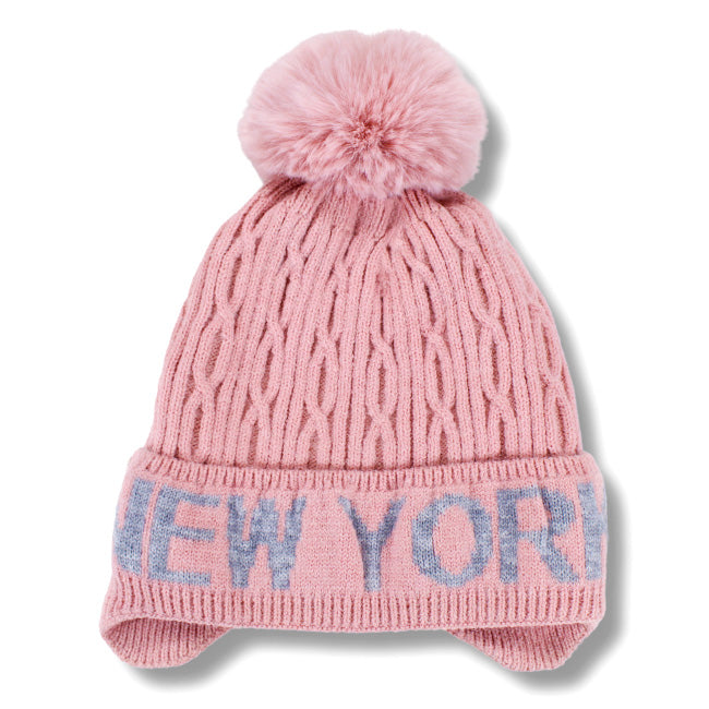 Knitted New York Beanie Faux Fur Pom-Pom NYC Beanie (4 Colors)