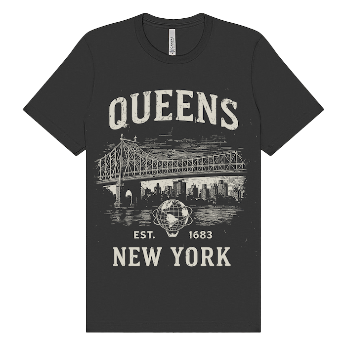 Queens Vintage Dark Grey Tee - Five Boroughs Tribute Series (7 Sizes)