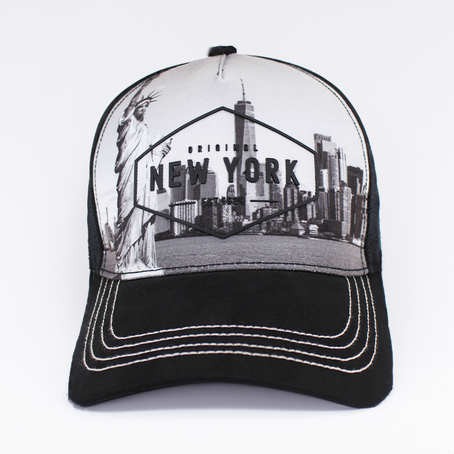 Mesh Back Greyscale Skyline Rubber Embossed Snapback New York Hat