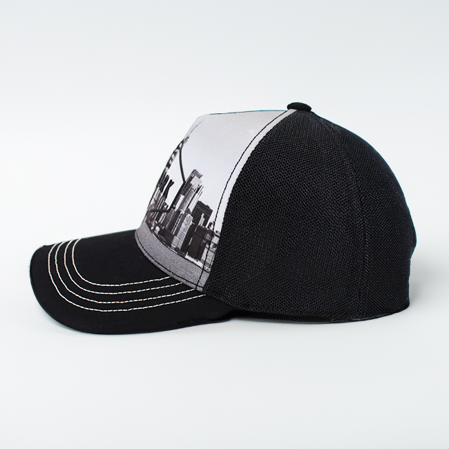 Mesh Back Greyscale Skyline Rubber Embossed Snapback New York Hat