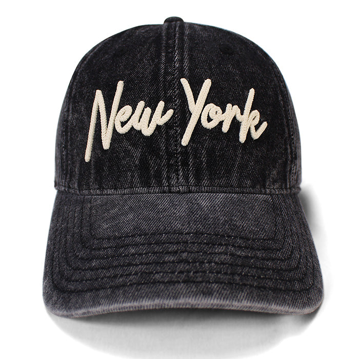 Washed Vintage Rope Applique New York Snapback Cap
