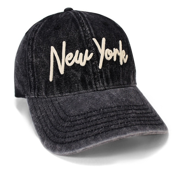 Washed Vintage Rope Applique New York Snapback Cap