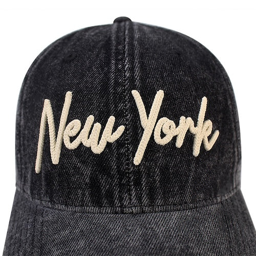 Washed Vintage Rope Applique New York Snapback Cap