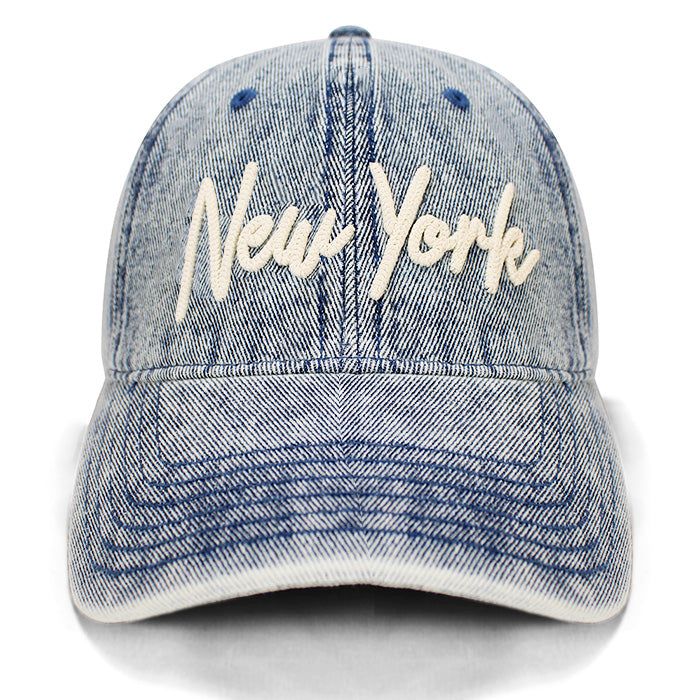 Washed Vintage Rope Applique New York Snapback Cap