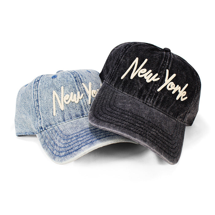 Washed Vintage Rope Applique New York Snapback Cap