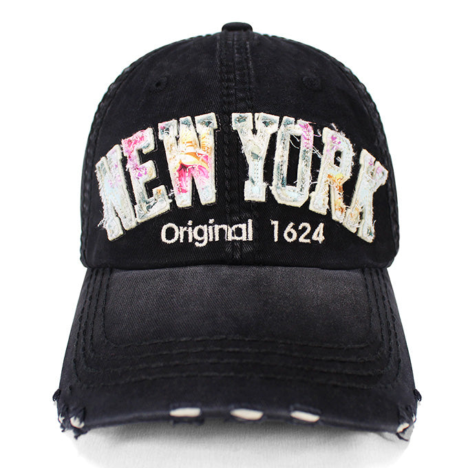 Floral Applique Distressed NEW YORK Originals Baseball Cap