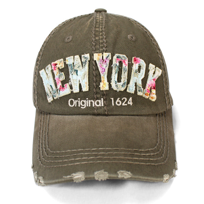 Floral Applique Distressed NEW YORK Originals Baseball Cap