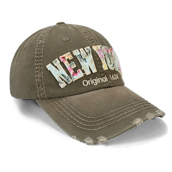 Floral Applique Distressed NEW YORK Originals Baseball Cap