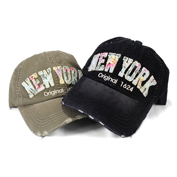 Floral Applique Distressed NEW YORK Originals Baseball Cap