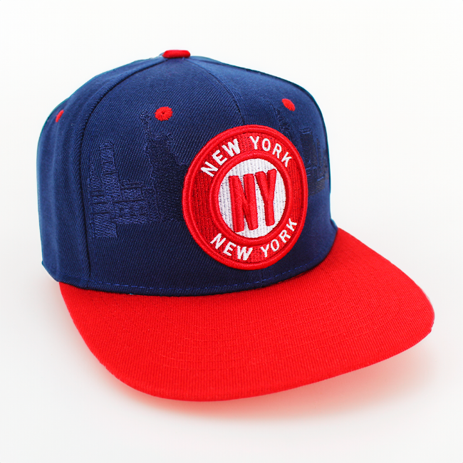 Pride of New York Snapback Flat Hat (Navy/Red) w/ Skyline Embroidery