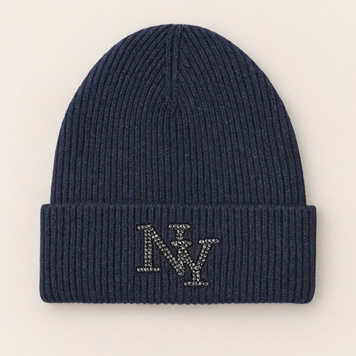 Rhinestone Embossed Wool "NY" Premium Beanie (3 Colorways)