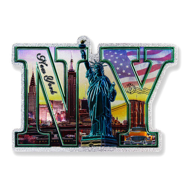 Patriotic Liberty Vinyl Holographic NY Fridge Magnet | New York Gift