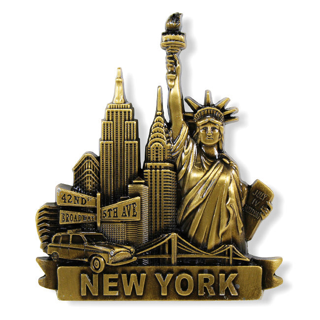 Full Metal Popular Monuments of NYC Statue of Liberty Magnet (3 Colors)