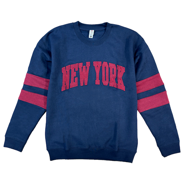 Embroidered Striped Sleeve Navy & Burgundy New York Sweatshirt | New York Crewneck