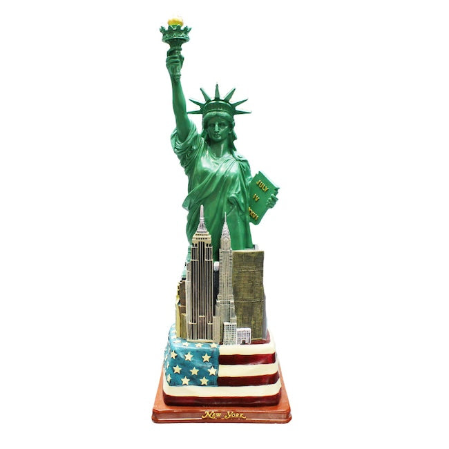 NYC Patriotic Miniature Statue of Liberty Replica Statue w/ Skyline | New York Souvenir (2 Sizes)