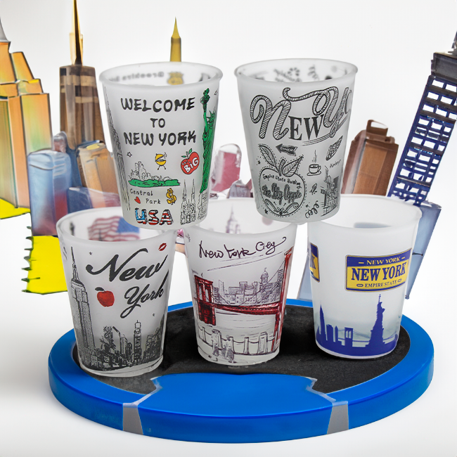 NYC Cheers Collection: 5 Frosted Shot Glasses - Save 15%