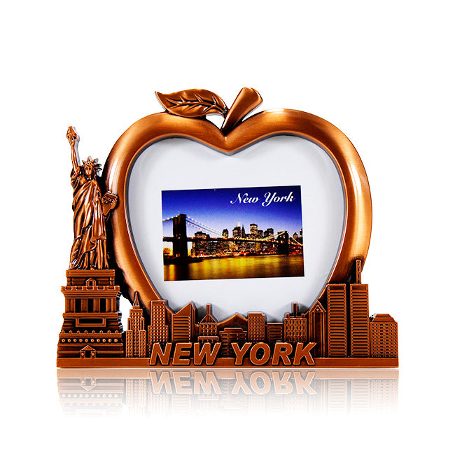 Silver Liberty Apple "NEW YORK" Skyline Metal NYC Picture Frame | New York City Souvenir | NYC Souvenir Travel Gift