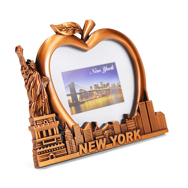 Silver Liberty Apple "NEW YORK" Skyline Metal NYC Picture Frame | New York City Souvenir | NYC Souvenir Travel Gift