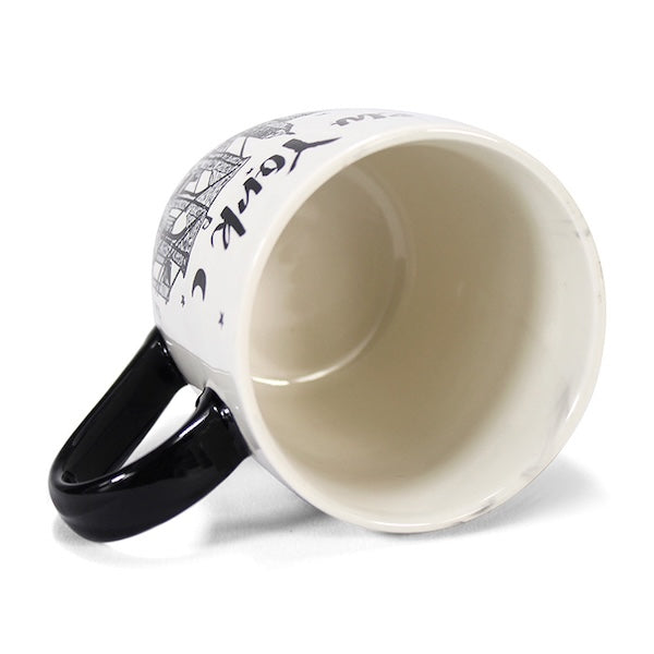 Marbled Black & White NYC Etched Skyline Mug – 12oz Ceramic with Curved Handle