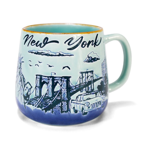 Sky Blue New York Skyline Etched Mug – 13oz Ceramic Cityscape Tribute