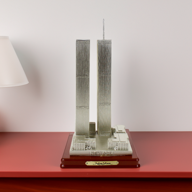 Silver Twin Towers Model w/ Wood Base (3 Sizes)