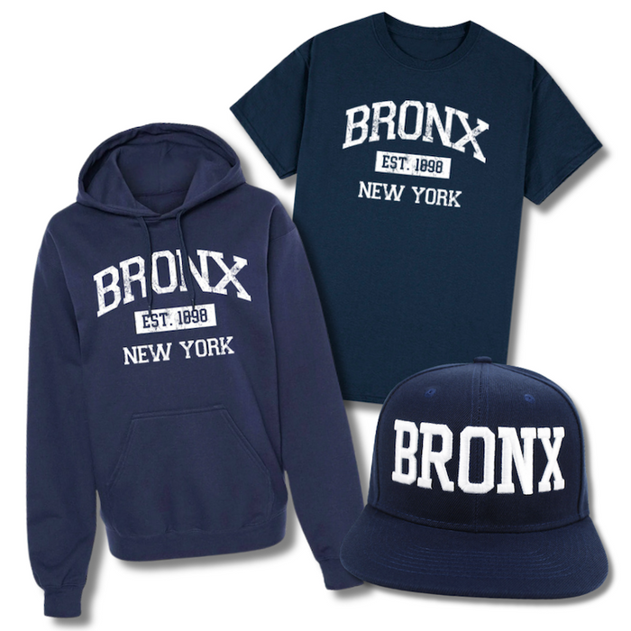 Vintage Est. 1898 BRONX Shirt, Hoodie & Hat Bundle (3-Piece Set)