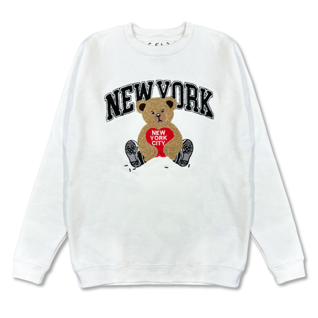 Big Teddy Bear Applique New York Sweatshirt Crewneck 3 Colors