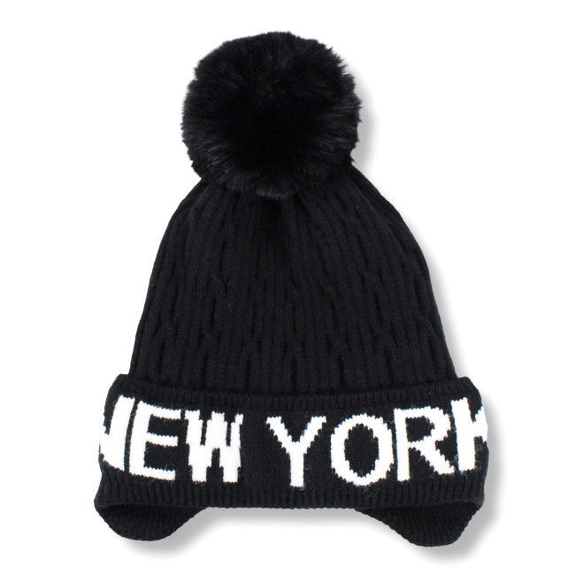 Knitted New York Beanie Faux Fur Pom-Pom NYC Beanie (4 Colors)