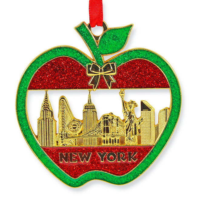 Glitter Embossed Big Apple Skyline New York Ornament
